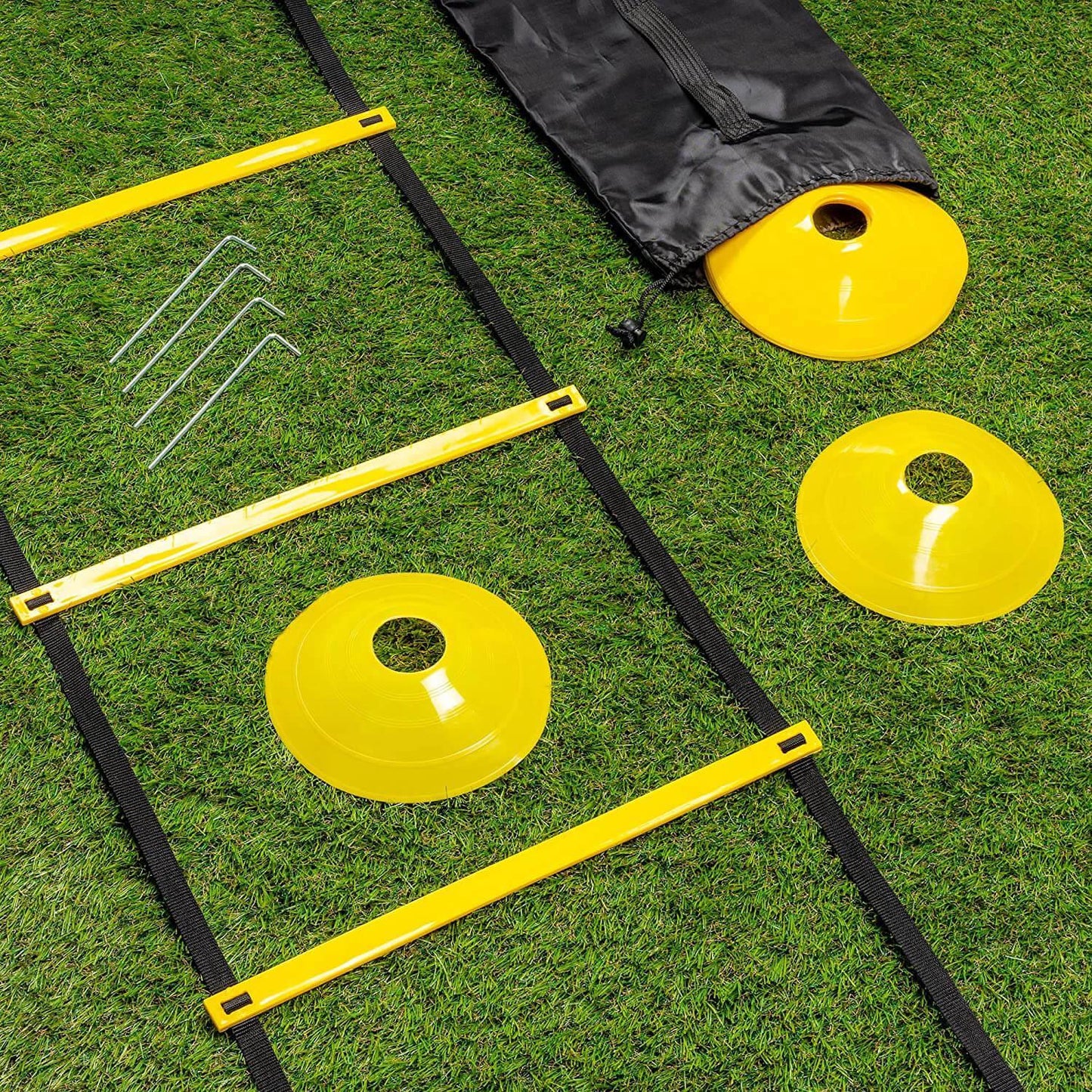 Football Training Ladder - Agility Ladder Speed Training Equipment, Football Agility Speed Training 6m Ladder & Cone Set with Drawstring Carry Bag