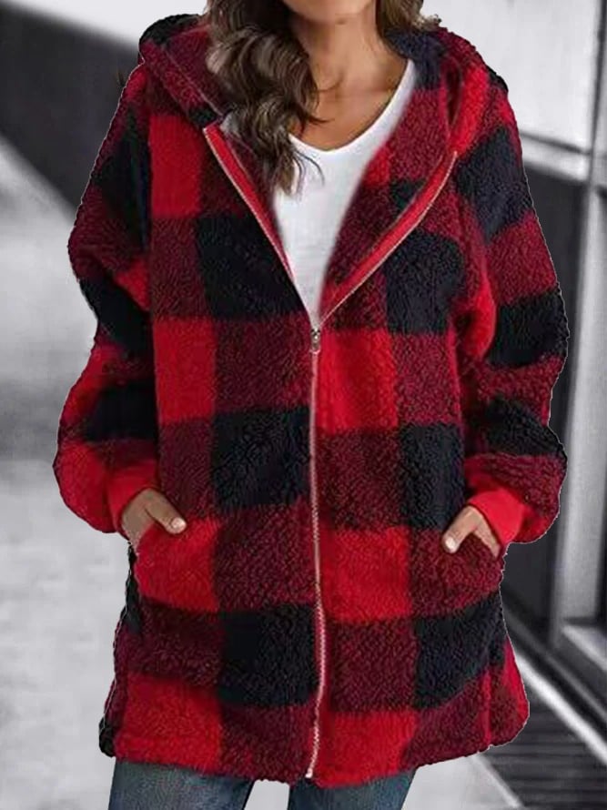 🍁HOT SALE🍁 Women Oversized Hoodie Plaid Loose Overcoat
