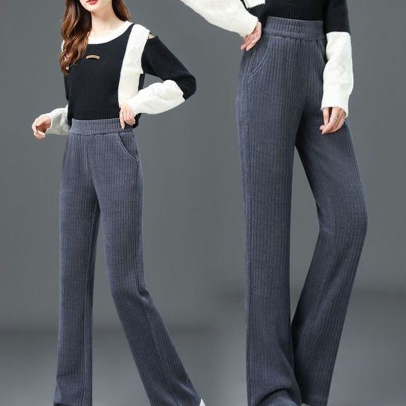 🍂 New Fall/Winter🍂  Women’s High-Waisted Velvet Straight Pants | Stylish Fleece-Lined Wide-Leg Trousers