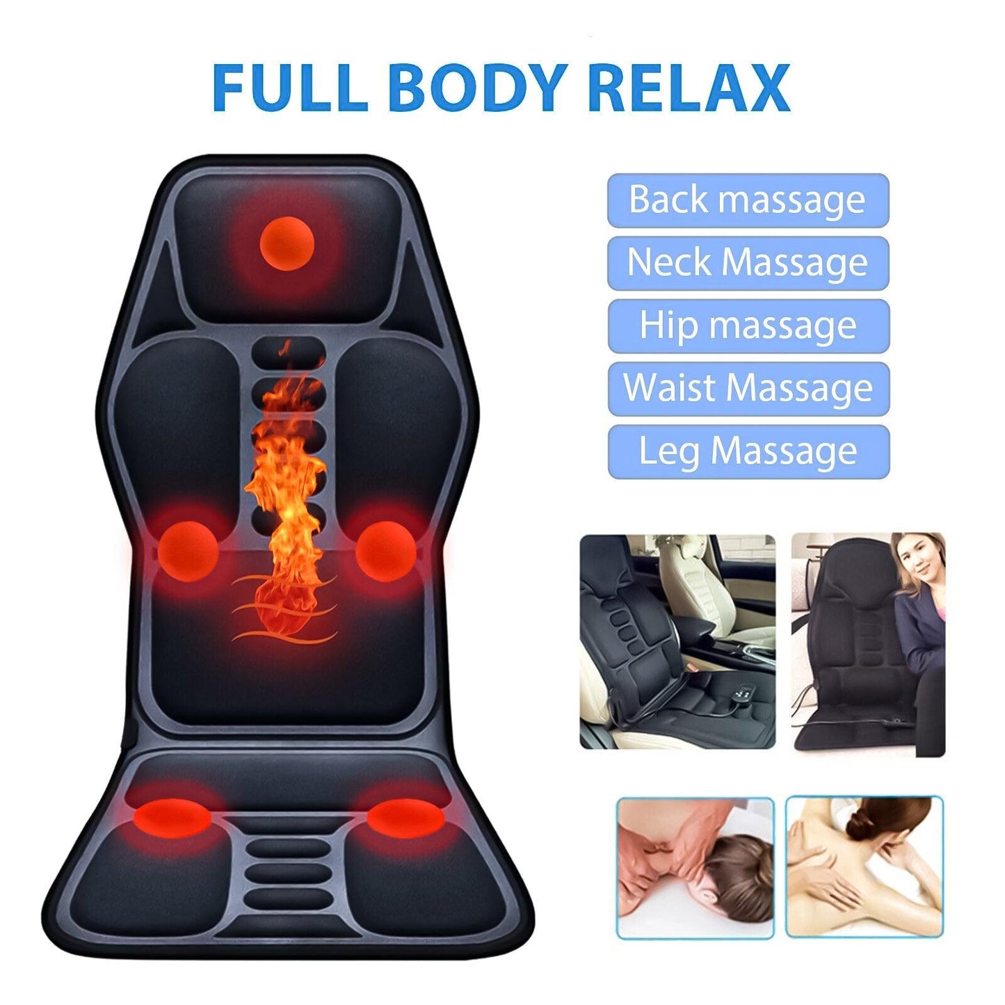 Full Body Massage Mat With Heat - 8 Modes Massage Cushion Full Back Car Chair Seat Pad Mat Neck Heat Massager UK
