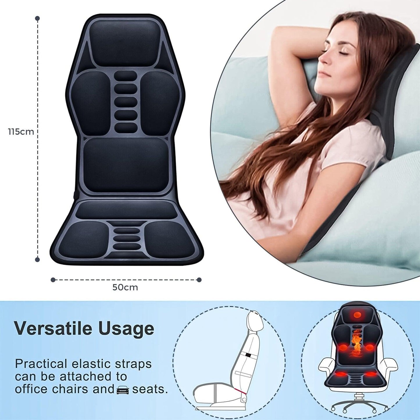 Full Body Massage Mat With Heat - 8 Modes Massage Cushion Full Back Car Chair Seat Pad Mat Neck Heat Massager UK