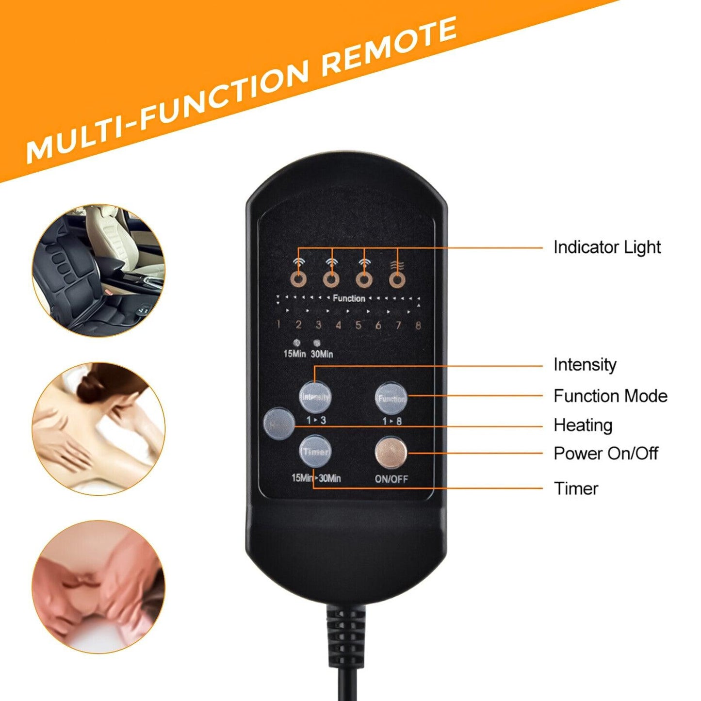 Full Body Massage Mat With Heat - 8 Modes Massage Cushion Full Back Car Chair Seat Pad Mat Neck Heat Massager UK
