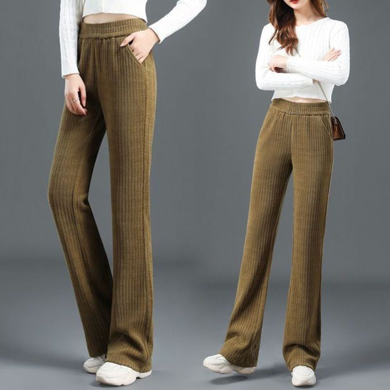 🍂 New Fall/Winter🍂  Women’s High-Waisted Velvet Straight Pants | Stylish Fleece-Lined Wide-Leg Trousers