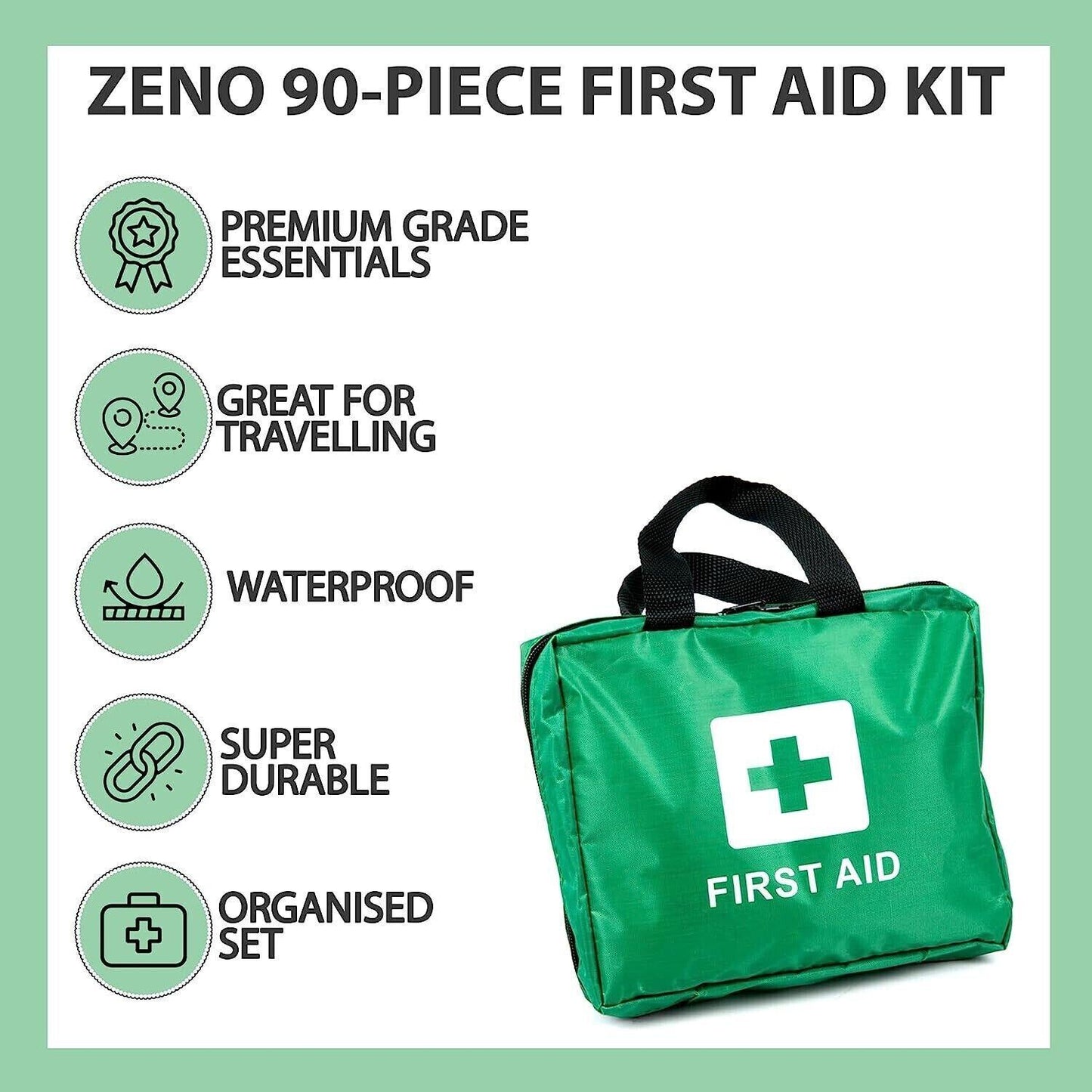Best Travel First Aid Kit UK - 90 Piece First Aid Kit Bag Medical Emergency Kit. Travel Home Car Taxi Workplace