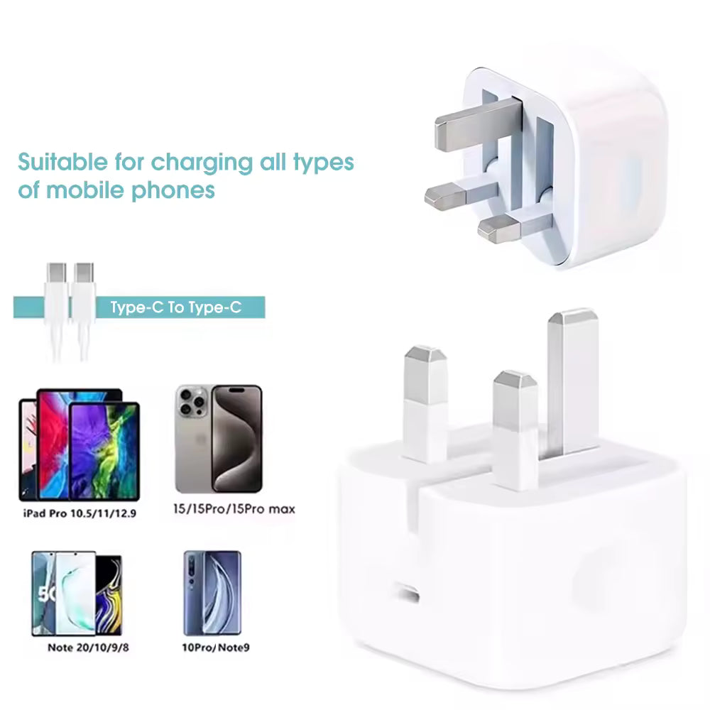 20W USB-C Fast Charging Plug and Cable Set (2m) – Universal Charger for Laptop, Tablet & Phone