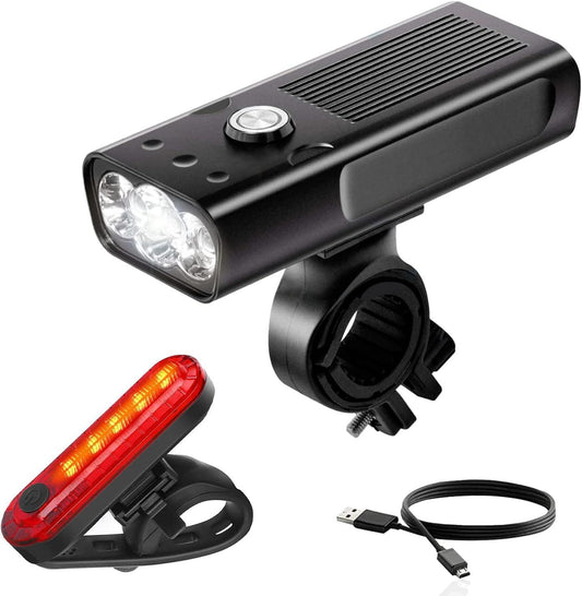 Best Budget MTB Lights UK - Bike Bicycle Premium Aluminium Lights Set Waterproof Rechargeable Powerbank