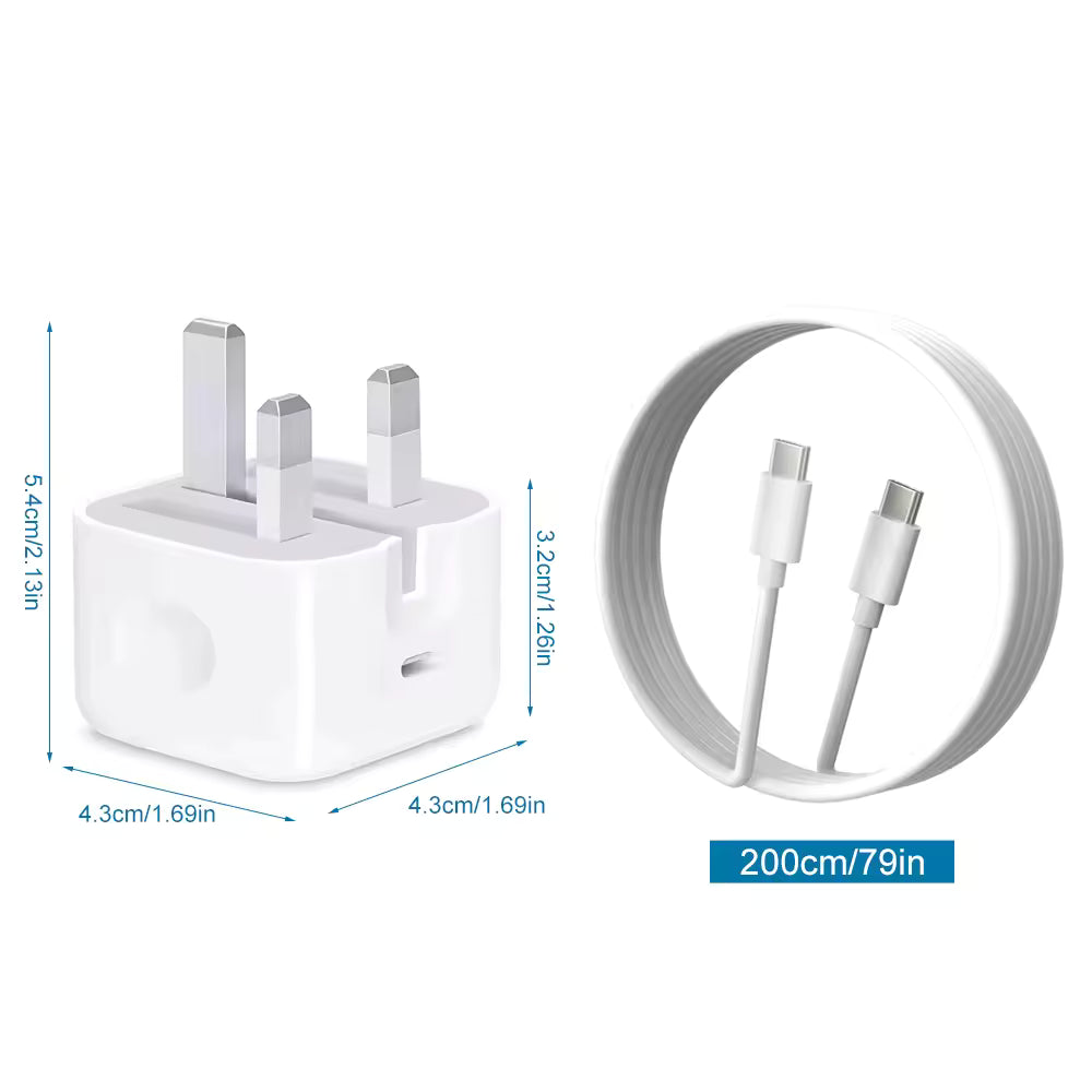 20W USB-C Fast Charging Plug and Cable Set (2m) – Universal Charger for Laptop, Tablet & Phone