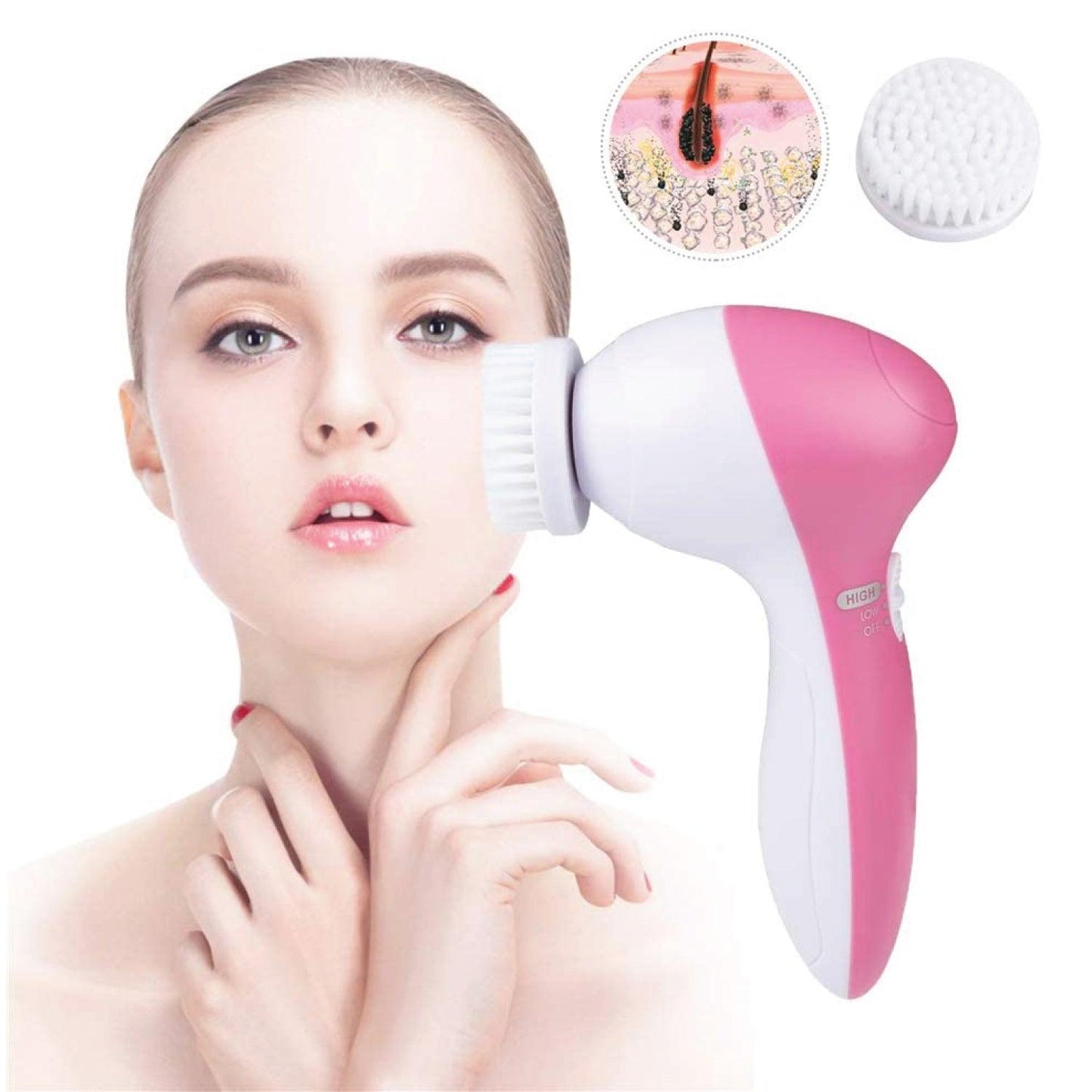 Facial Cleansing Brush - 5 in 1 Electric Facial Cleaner Wash Face Brusher Hand Skin Exfoliation Massager