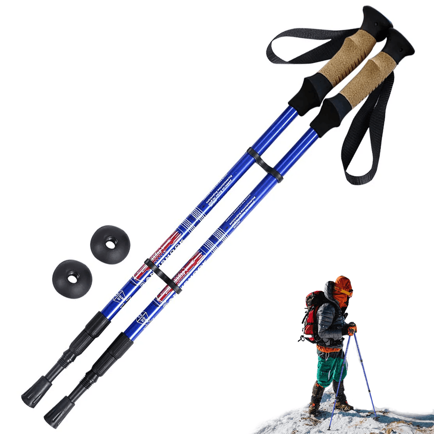 Adjustable Hiking Pole - Telescopic Walking Poles Set 3-Section Anti Shock Trekking Stick