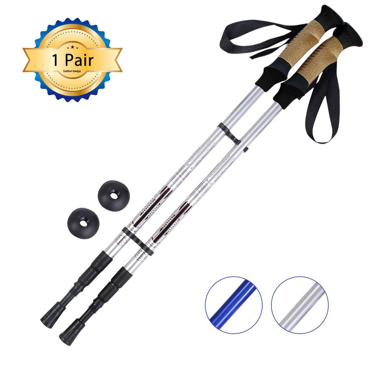 Adjustable Hiking Pole - Telescopic Walking Poles Set 3-Section Anti Shock Trekking Stick