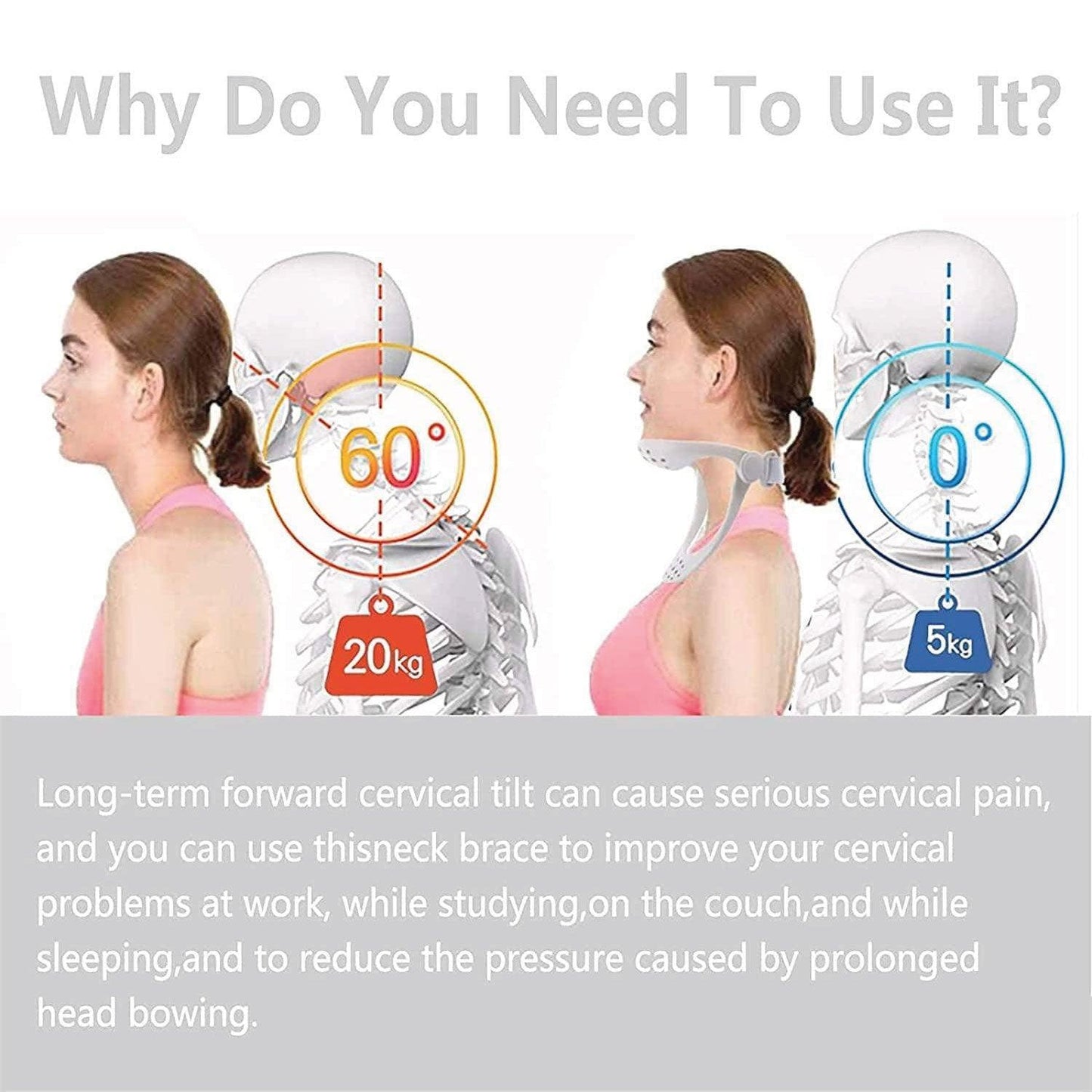 Neck Brace for Posture - Adjustable Neck Stretcher Neck Support for Cervical Pain Relief Neck Traction Device