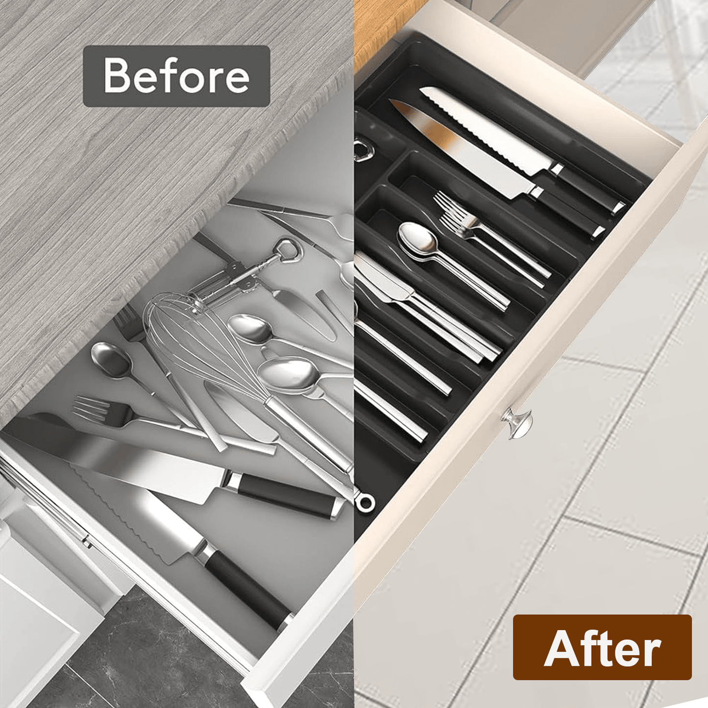 Cutlery Tray For Drawer - Extendable Drawer Organiser Insert For Kitchen Utensils Storage