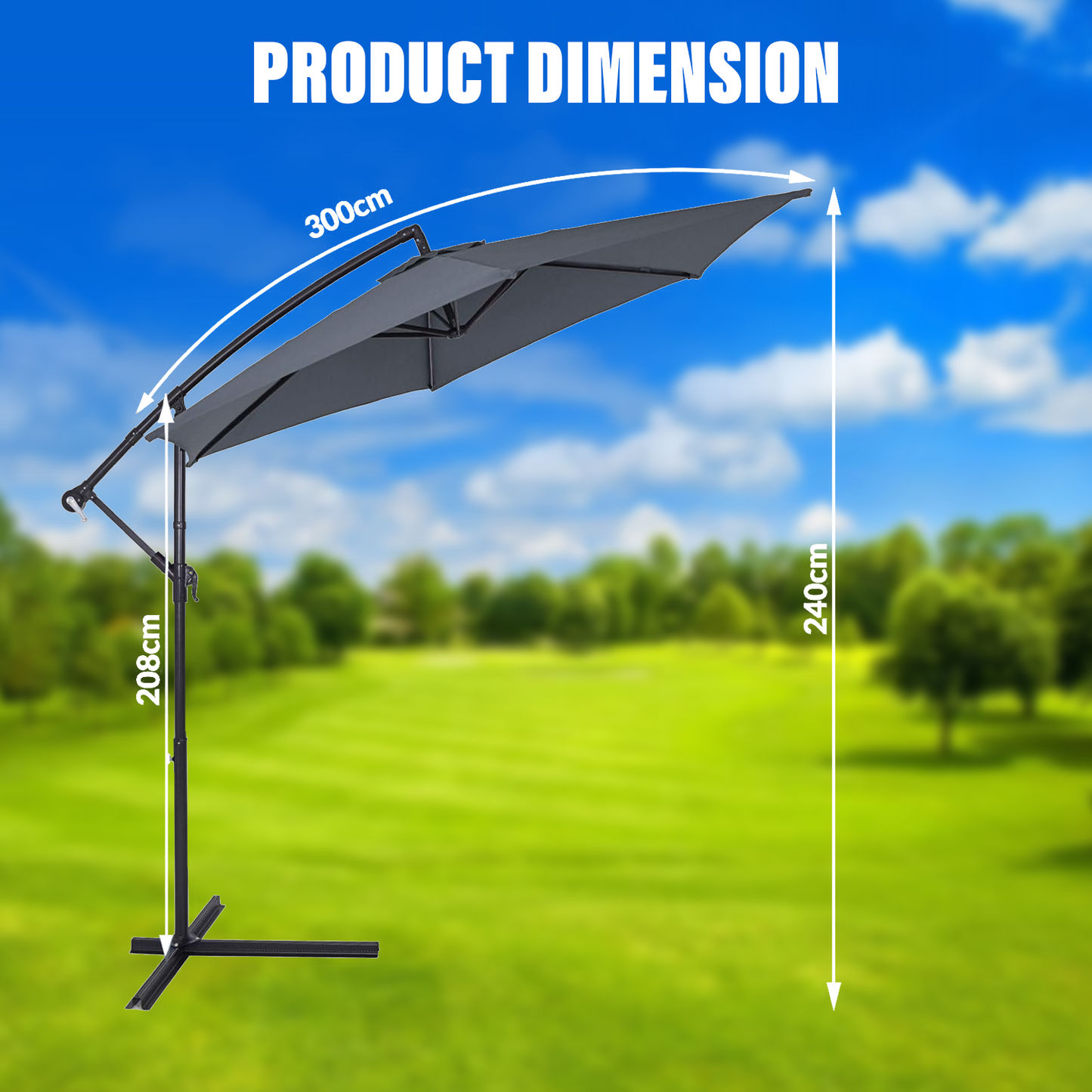Garden Umbrella with Stand – 3M Banana Parasol Sun Shade Patio Hanging Umbrella Garden Cantilever