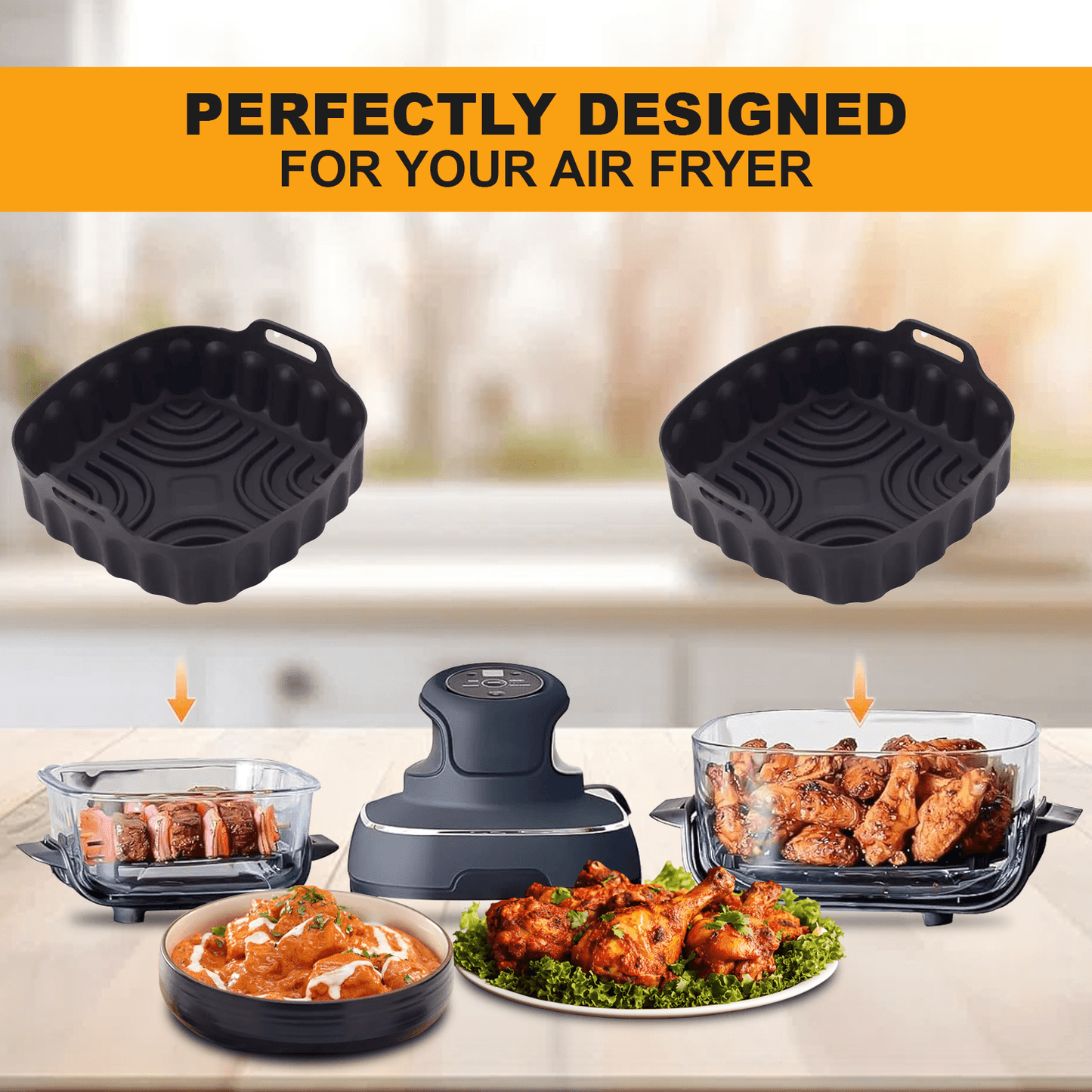 Silicone Air Fryer Liner- 1/2PCS Air Fryer Silicone Liners Kitchen Accessories Replacement
