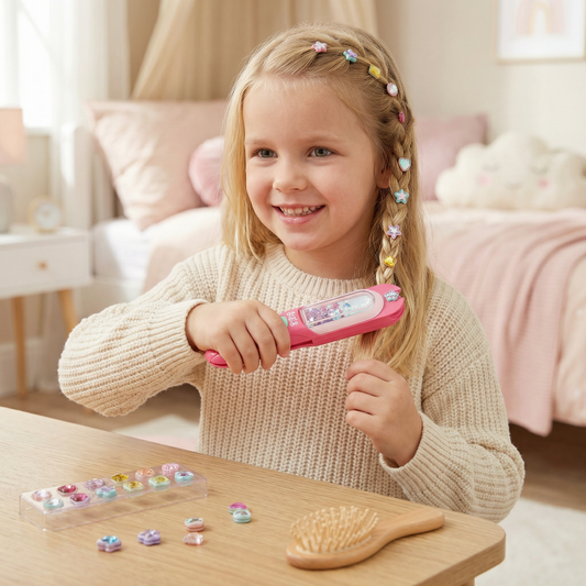 Kids Hair Gem Styling Kit – Hair Gem Stamper with Reusable Sparkling Gems