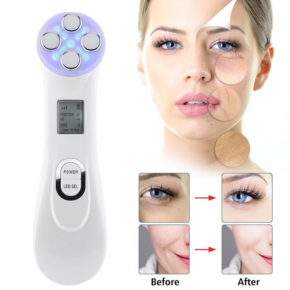 Face Tightener Machine - 5 in1 LED RF Skin Beauty Instrument Ultrasonic Face Massager Anti-aging Device