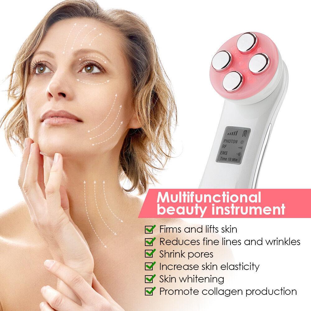 Face Tightener Machine - 5 in1 LED RF Skin Beauty Instrument Ultrasonic Face Massager Anti-aging Device