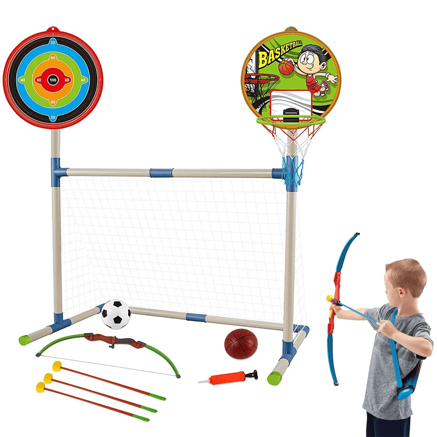 Junior Archery Sets - 3 in 1 Outdoor Games Sports Basketball Football Archery Play Set for Kids