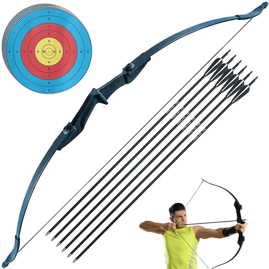 Hunting Bow and Arrow Set - 40lb Long Bow Archery Takedown Recurve Bow and Arrow Set Hunting Training Target