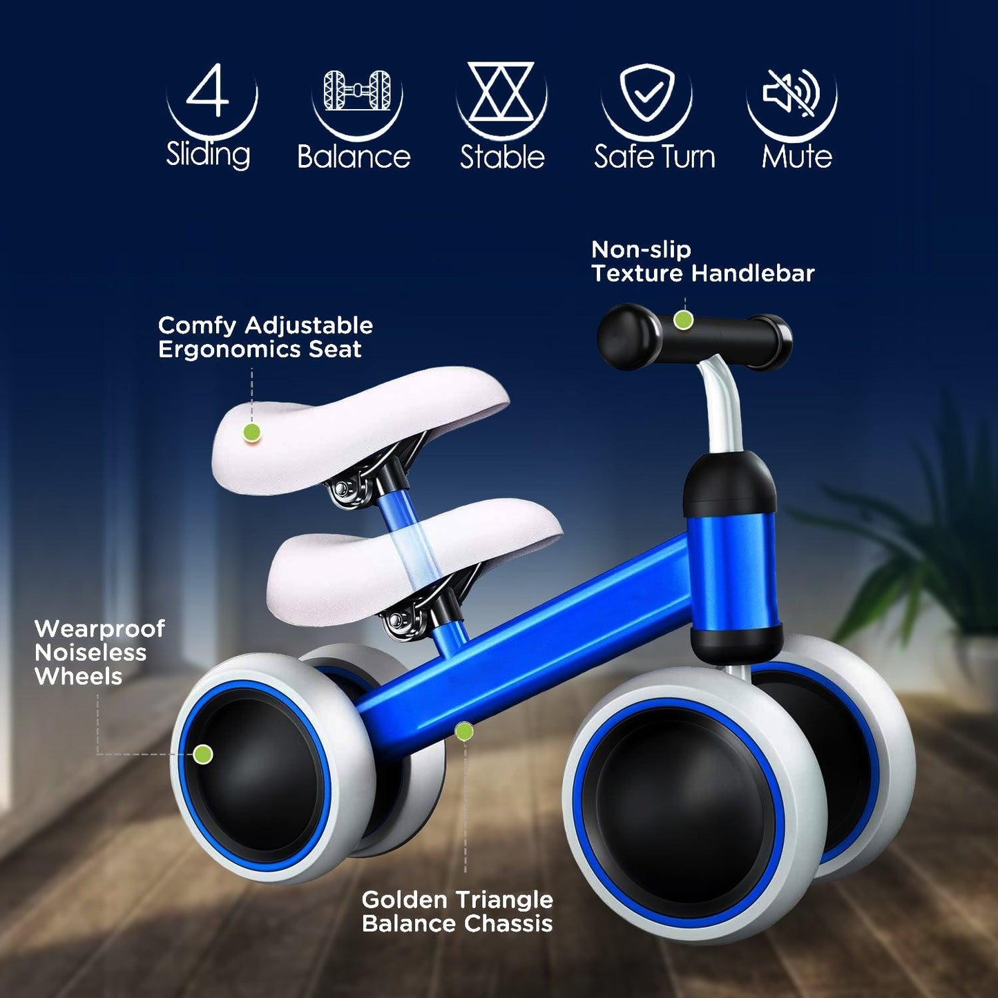 Toddler Balance Bike - Baby Bike Blue Kids Trike No Pedal Free Toddler For 1-2 Year Old