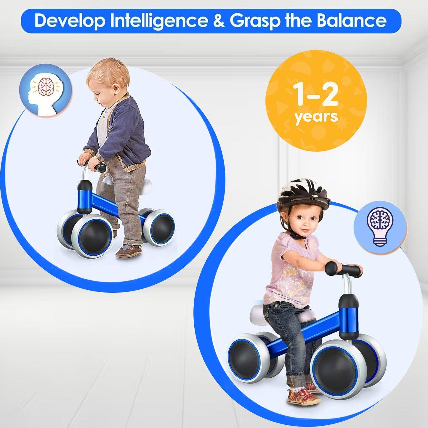Toddler Balance Bike - Baby Bike Blue Kids Trike No Pedal Free Toddler For 1-2 Year Old