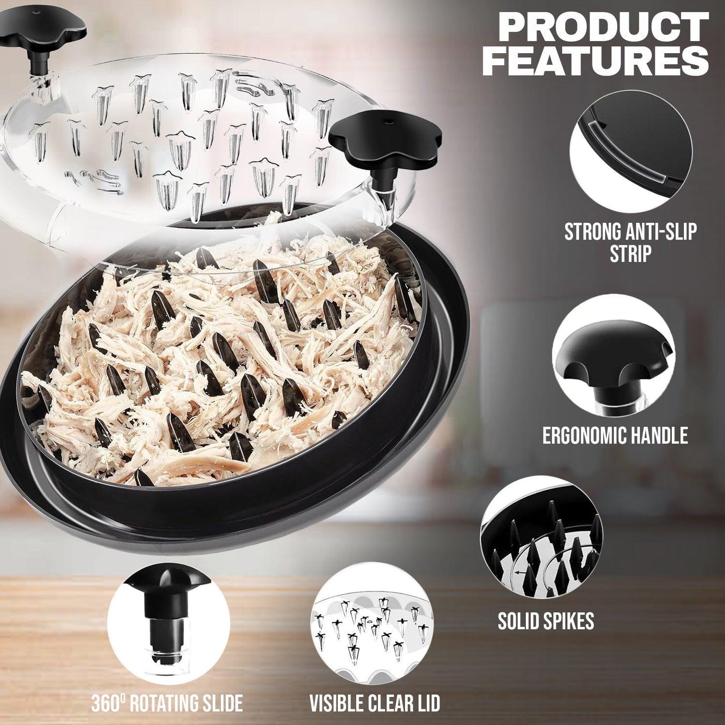 Chicken Breast Shredder - Meat Shredder Machine Suitable for Pork Beef Chicken Twist with Brush & Fork