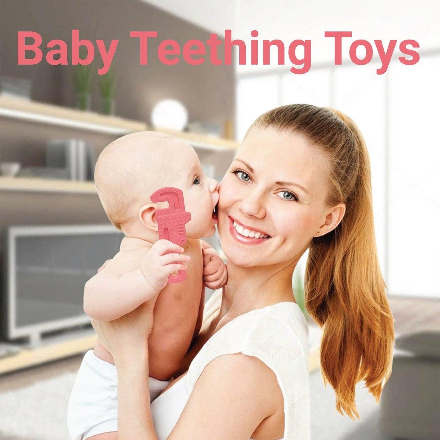 Teething Toys for Babies - Silicone Baby Molar Teether Chew Toys with Pacifier Clips, Hammer Wrench Spanner Pliers Shape Baby Toys for Stimulates