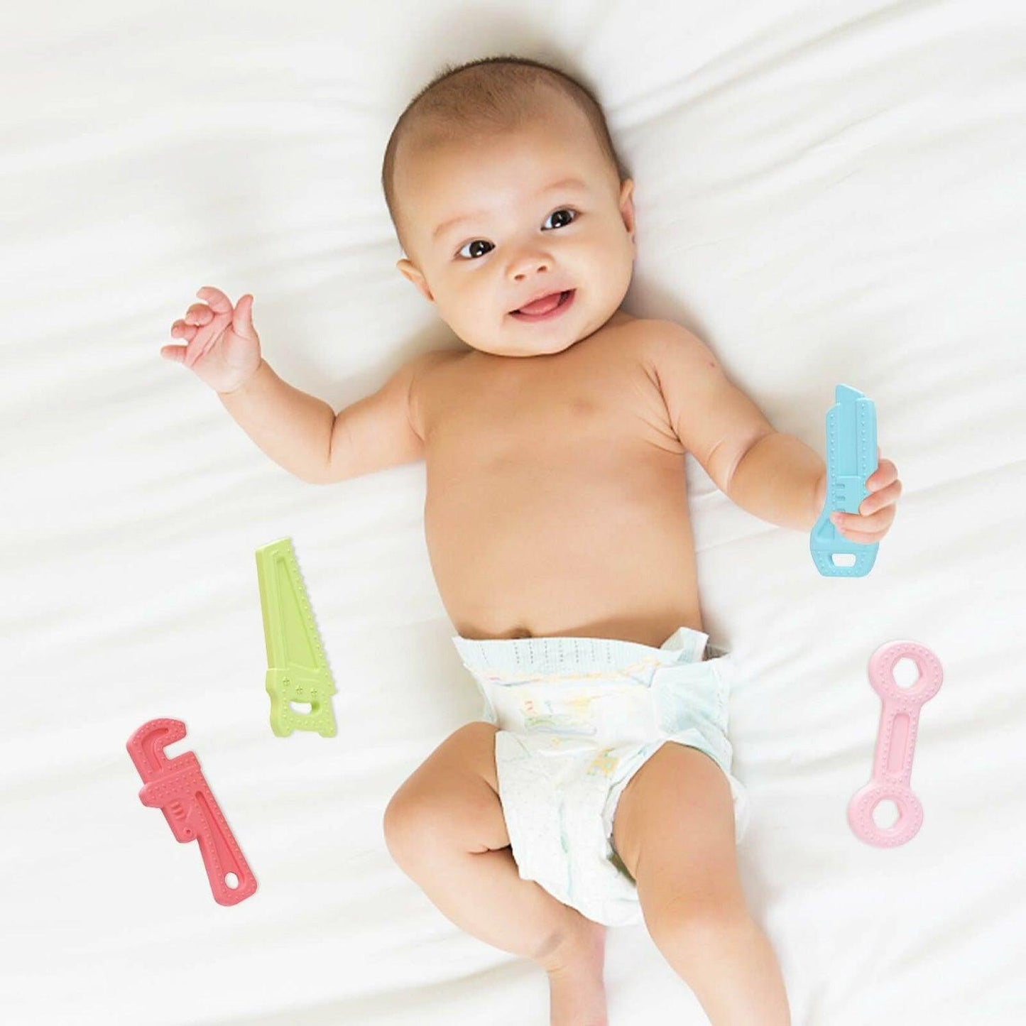 Teething Toys for Babies - Silicone Baby Molar Teether Chew Toys with Pacifier Clips, Hammer Wrench Spanner Pliers Shape Baby Toys for Stimulates