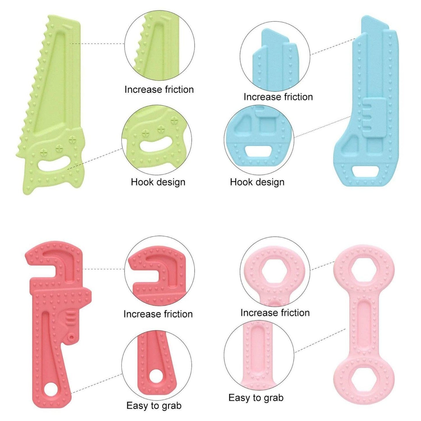 Teething Toys for Babies - Silicone Baby Molar Teether Chew Toys with Pacifier Clips, Hammer Wrench Spanner Pliers Shape Baby Toys for Stimulates