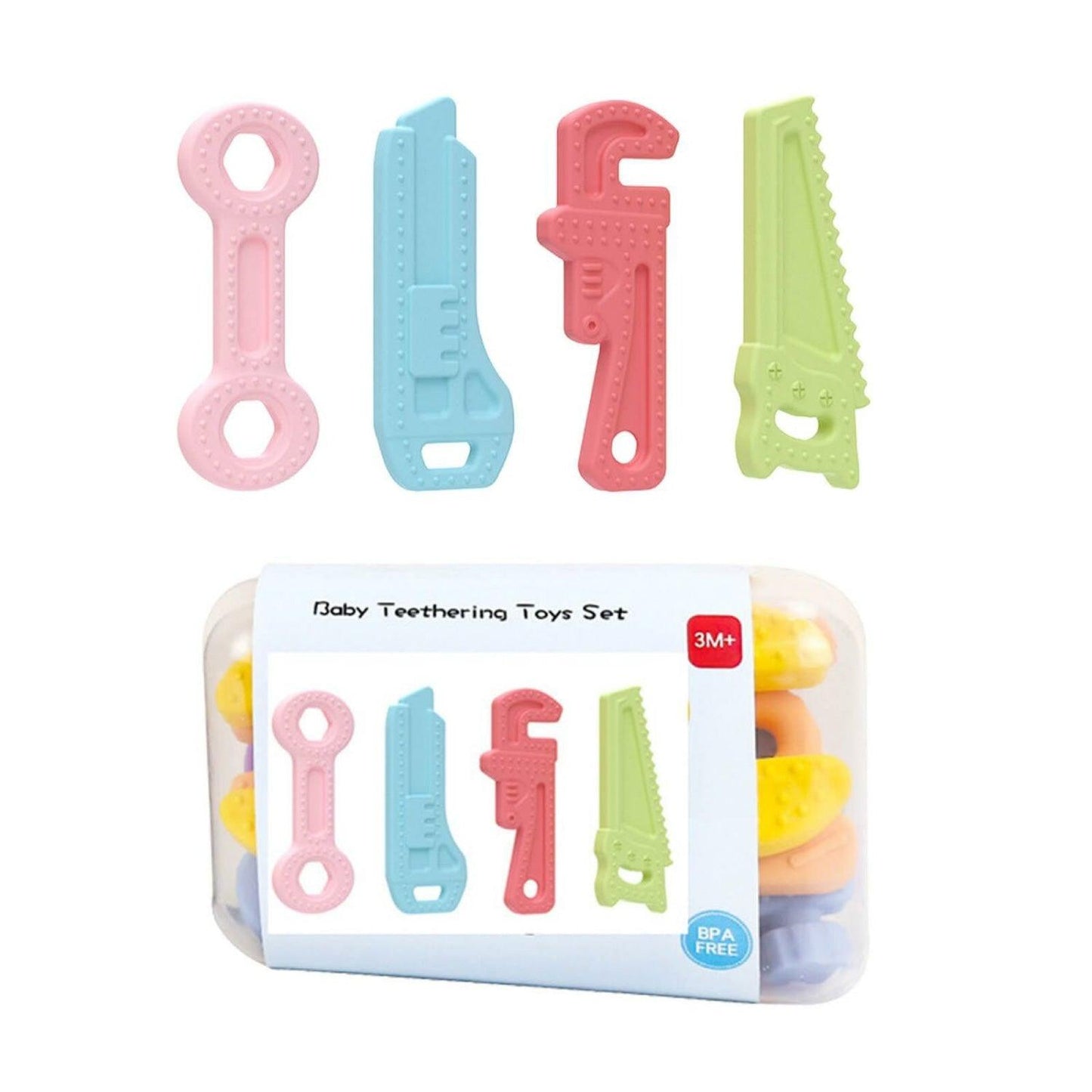 Teething Toys for Babies - Silicone Baby Molar Teether Chew Toys with Pacifier Clips, Hammer Wrench Spanner Pliers Shape Baby Toys for Stimulates
