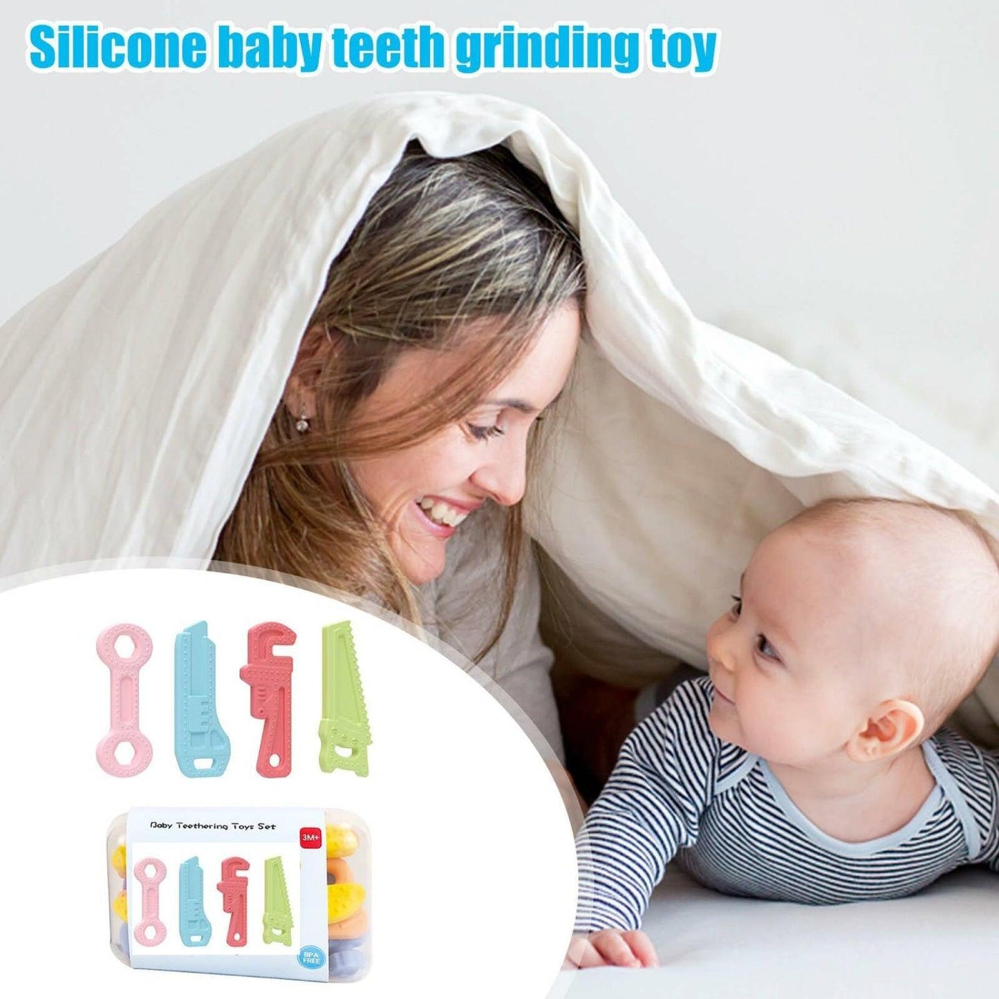 Teething Toys for Babies - Silicone Baby Molar Teether Chew Toys with Pacifier Clips, Hammer Wrench Spanner Pliers Shape Baby Toys for Stimulates