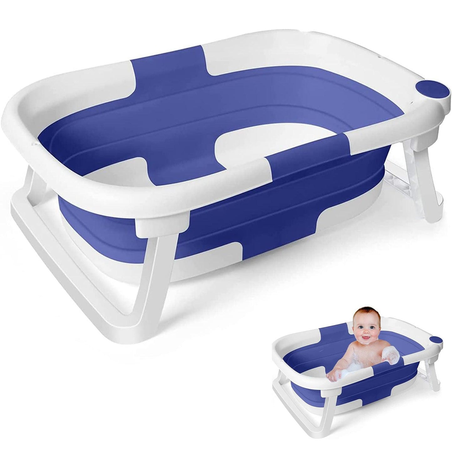 Baby Bath Tub - Foldable Child Bathtub With Thermometer & Bathtub Cushion & Bath Net
