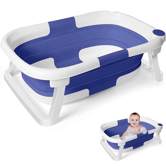 Baby Bath Tub - Foldable Child Bathtub With Thermometer & Bathtub Cushion & Bath Net
