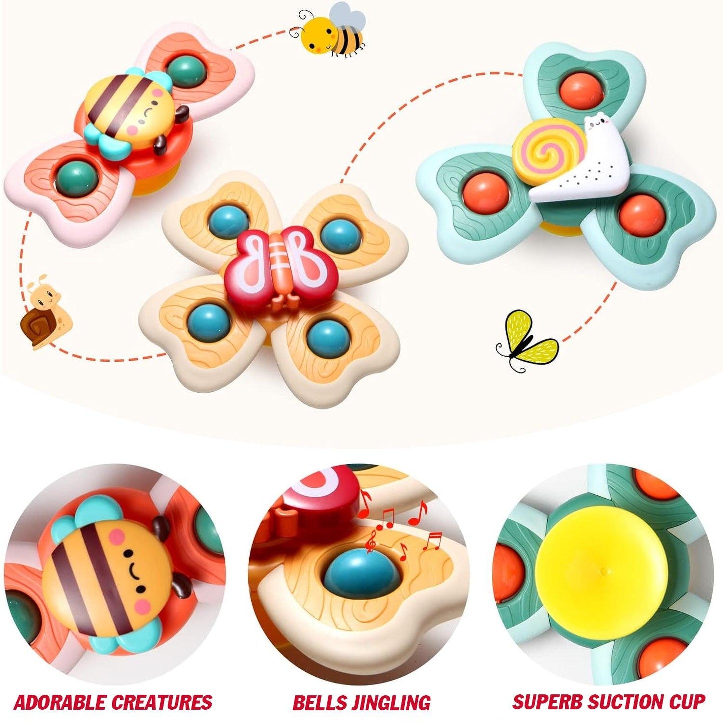 Fidget Spinner Toys - 3 Pcs Suction Cup Spinner Toys Sensory Early Education Bathtub Toy Dining Chairs Birthday Gifts Boy or Girl