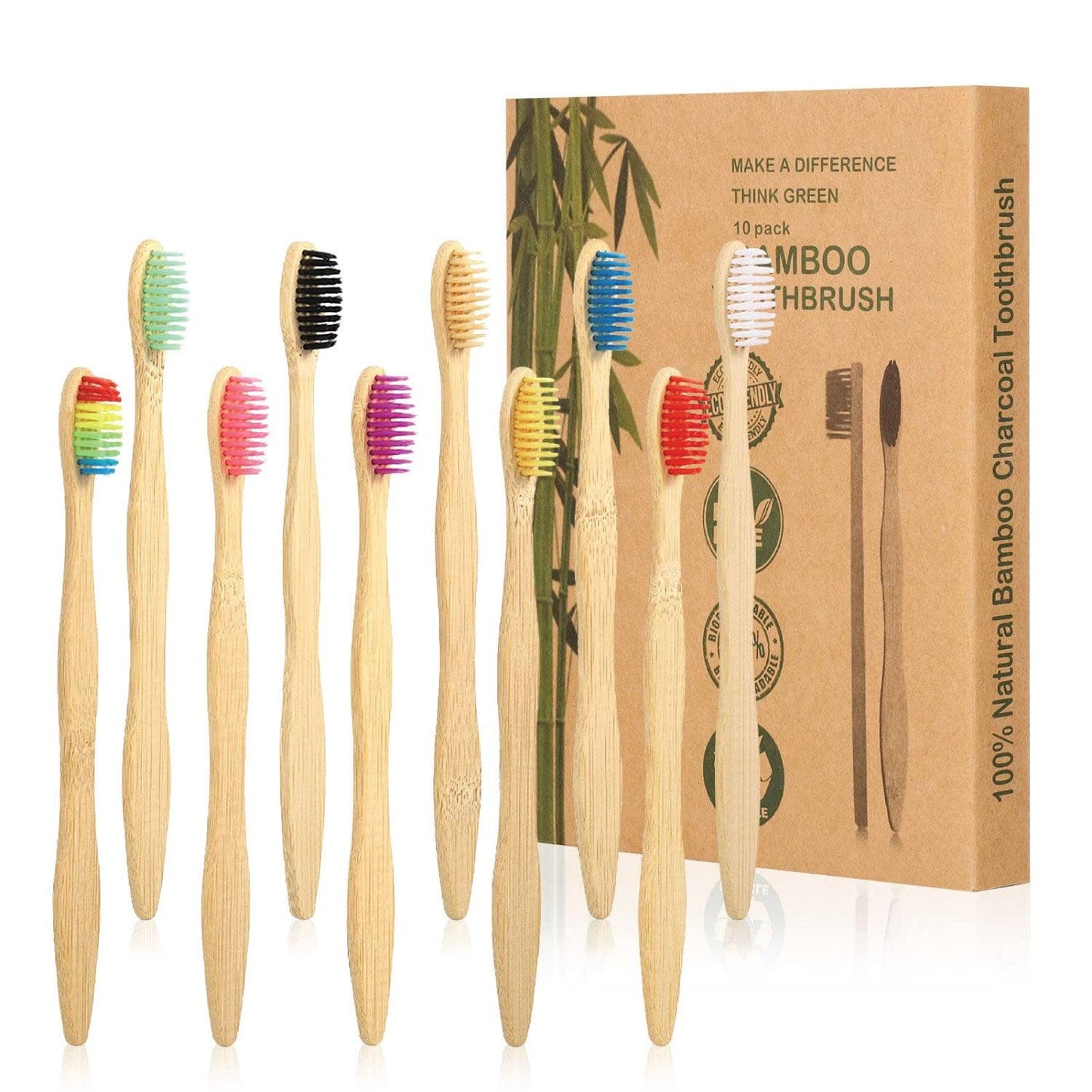 Bamboo Toothbrush Bristles - Goaycer Bamboo Toothbrushes Medium Bristles - Family 10 Pack Eco Friendly Biodegradable Organic Premium Wooden Toothbrush