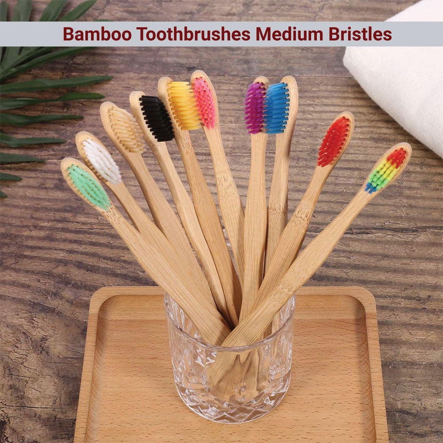 Bamboo Toothbrush Bristles - Goaycer Bamboo Toothbrushes Medium Bristles - Family 10 Pack Eco Friendly Biodegradable Organic Premium Wooden Toothbrush