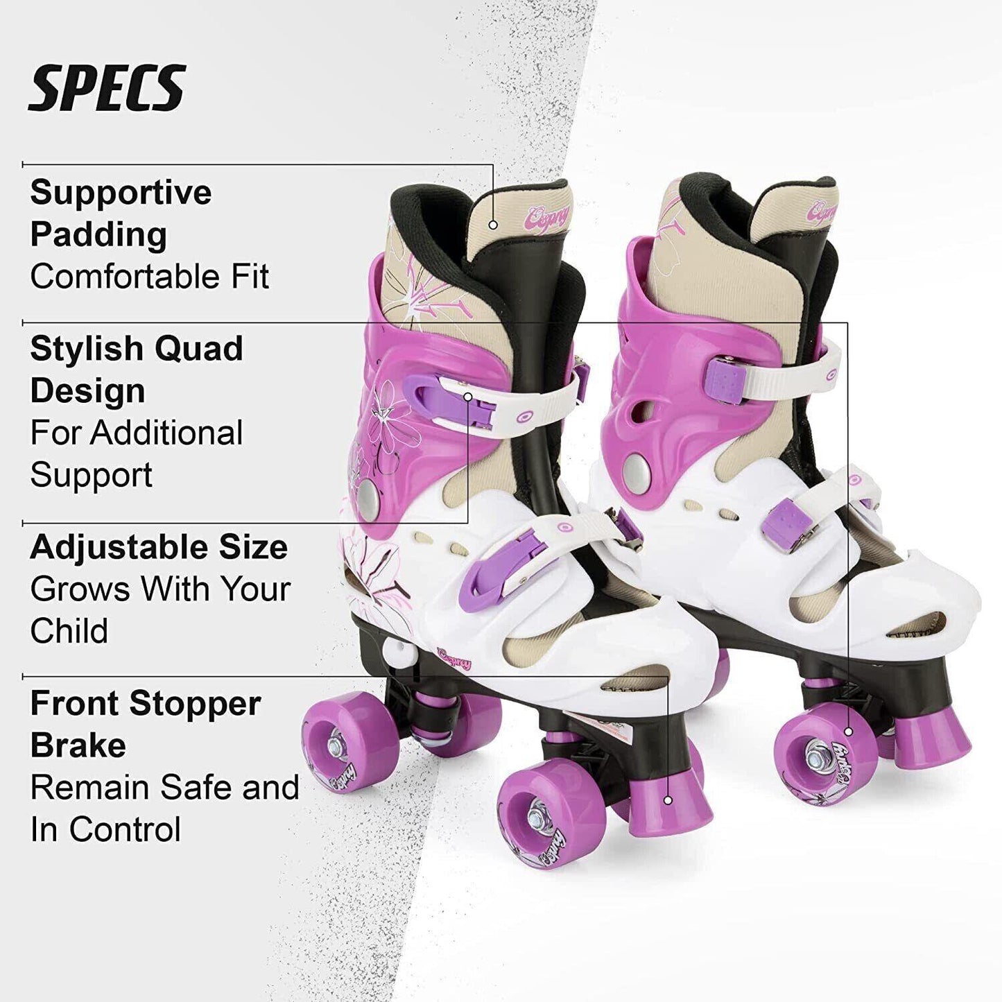 Roller Skating Shoes - Adjustable 4 Wheels Kids Roller Skates Boots