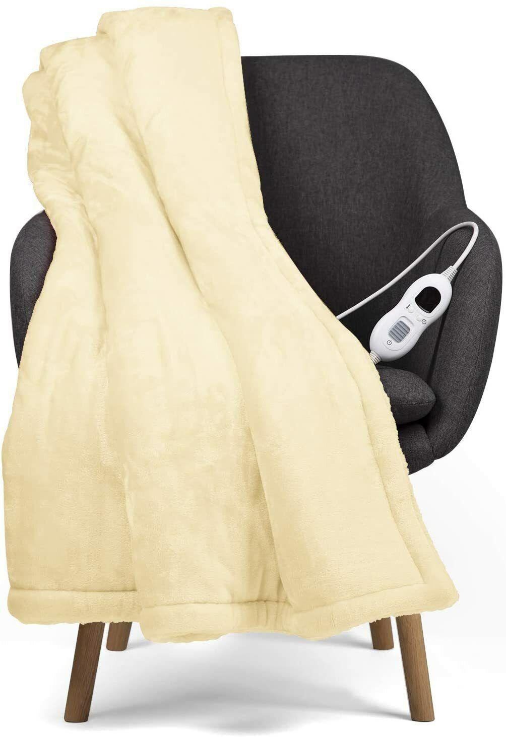 Fitted Electric Blanket Double - Luxurious Heated Throw Soft Fleece Blanket With Digital Controller