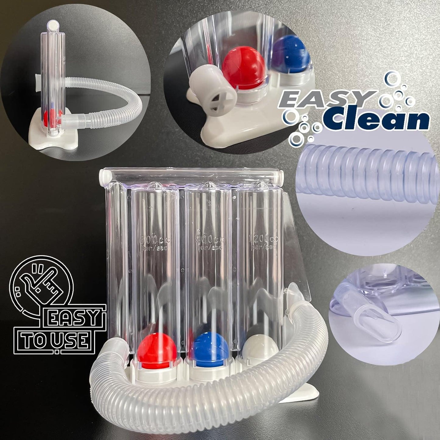 Best Lung Exercise Device - Three-ball Breathing Trainer Incentive Spirometer Lung Respiratory Exerciser