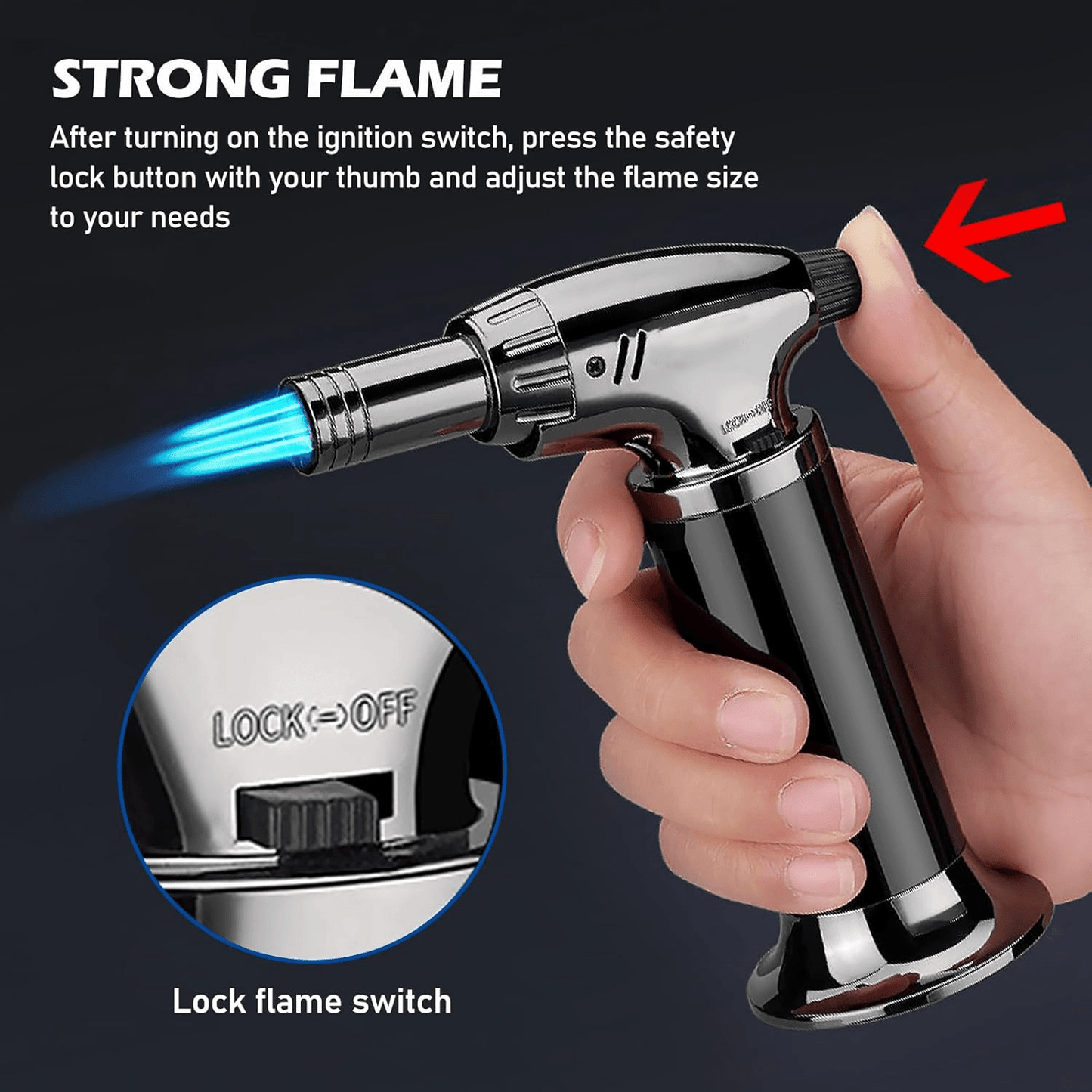 Blow Torch For Cooking - Adjustable Flame Kitchen Torch for Baking, Desserts & BBQ | Safety Lock & Refillable