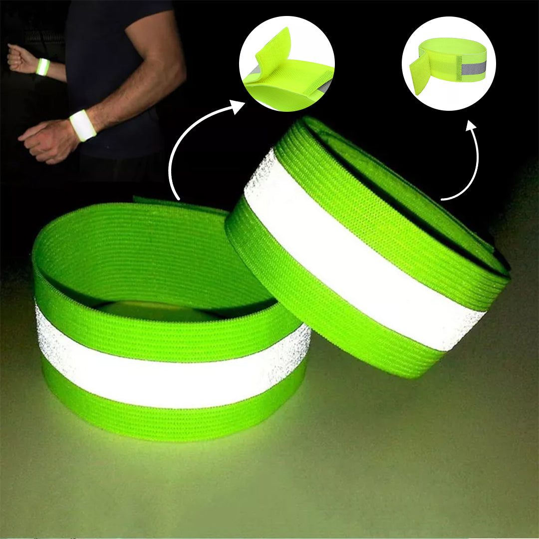 High Visibility Bands – Adjustable Reflective Arm Band Safety Bands for Running Jogging Cycling Walking & Sports