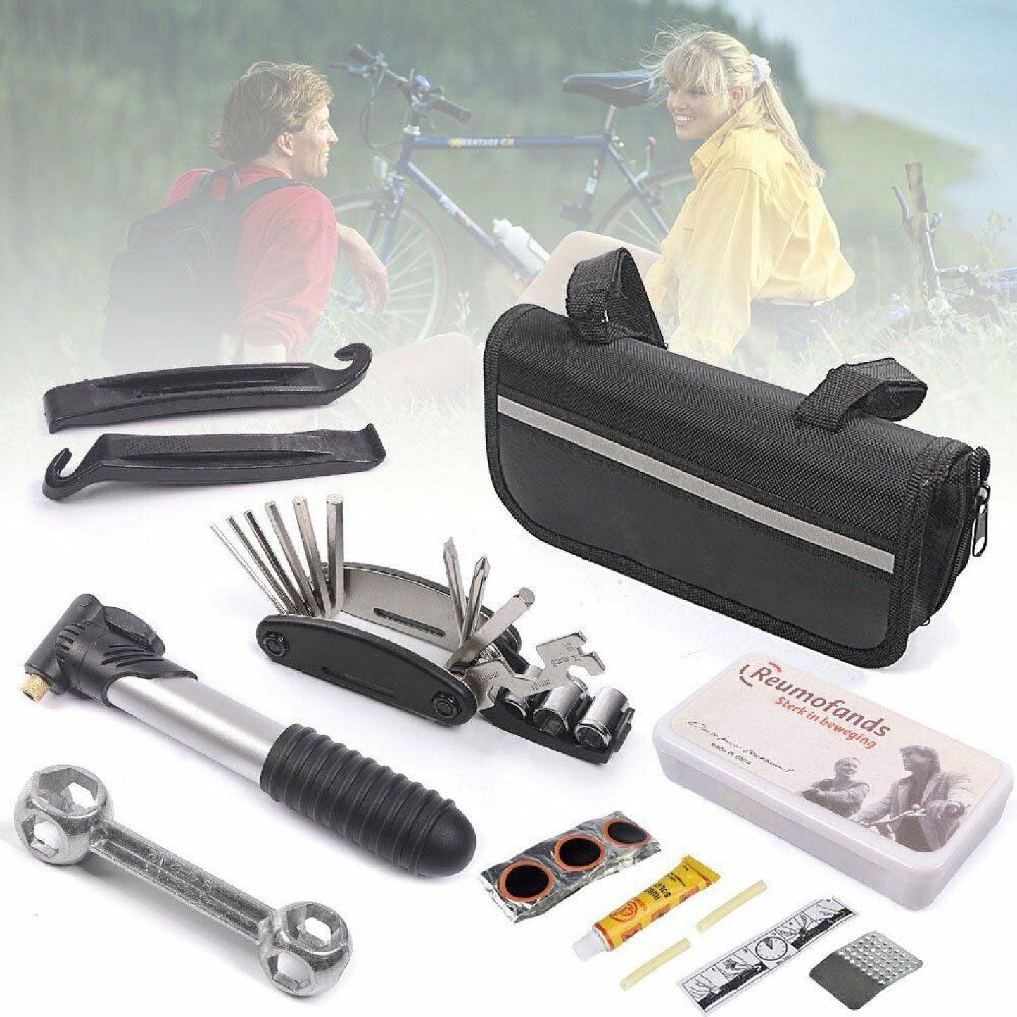 Bicycle Tool Kit - Bicycle Repair Tool Kit, 16 in 1 Multifunction Tool, Tire Levers, Self Adhesive Tyre Tube Patch Include