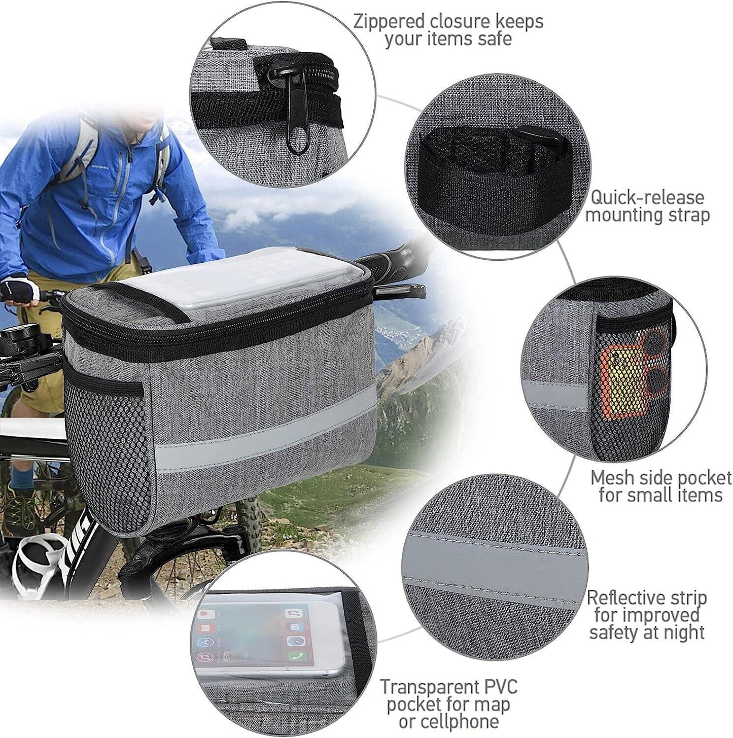 Handlebar Bags for Bikes - Outdoor Bike Handlebar Bag Bicycle Front Waterproof Basket Cycling Organiser UK