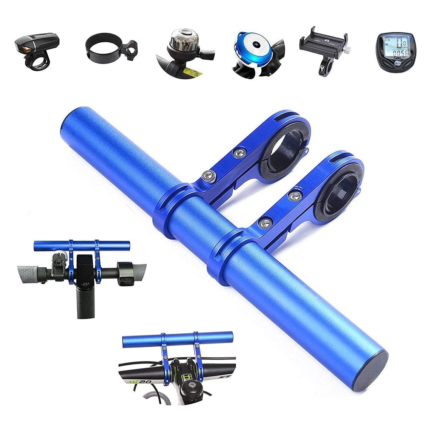 Bike Handlebar Extender - 2PCS Clamp Brackets and 1PC Hex Wrench, Aluminum Universal Bicycle Handlebar Extension for Bicycle Light, Speedometer
