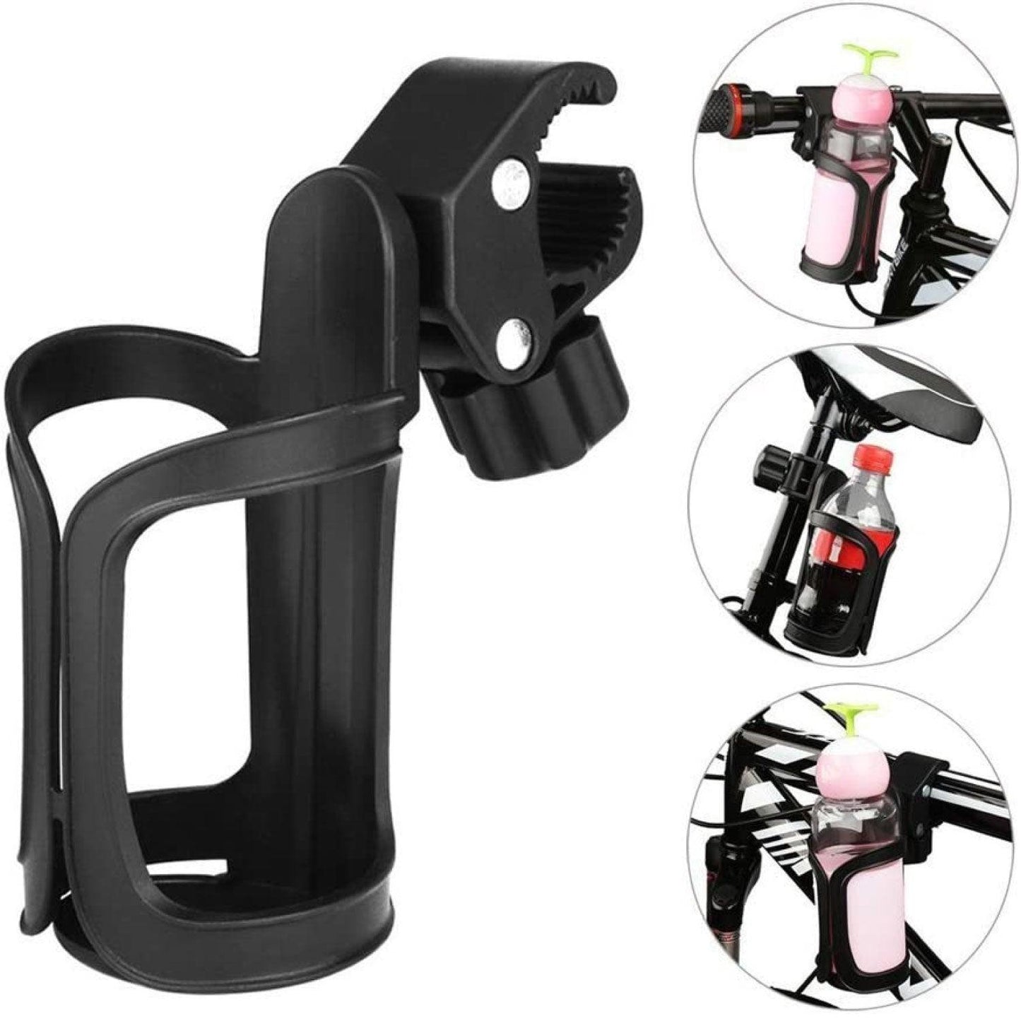 Bike Water Bottle Holder - Universal Bicycle Cup Holder, 360 Degrees Rotating Adjustable for Mountain Bike Stroller (Black)
