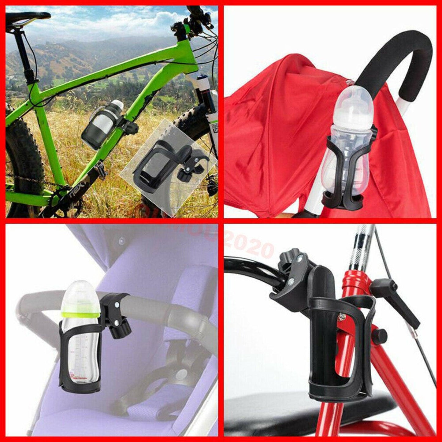 Bike Water Bottle Holder - Universal Bicycle Cup Holder, 360 Degrees Rotating Adjustable for Mountain Bike Stroller (Black)