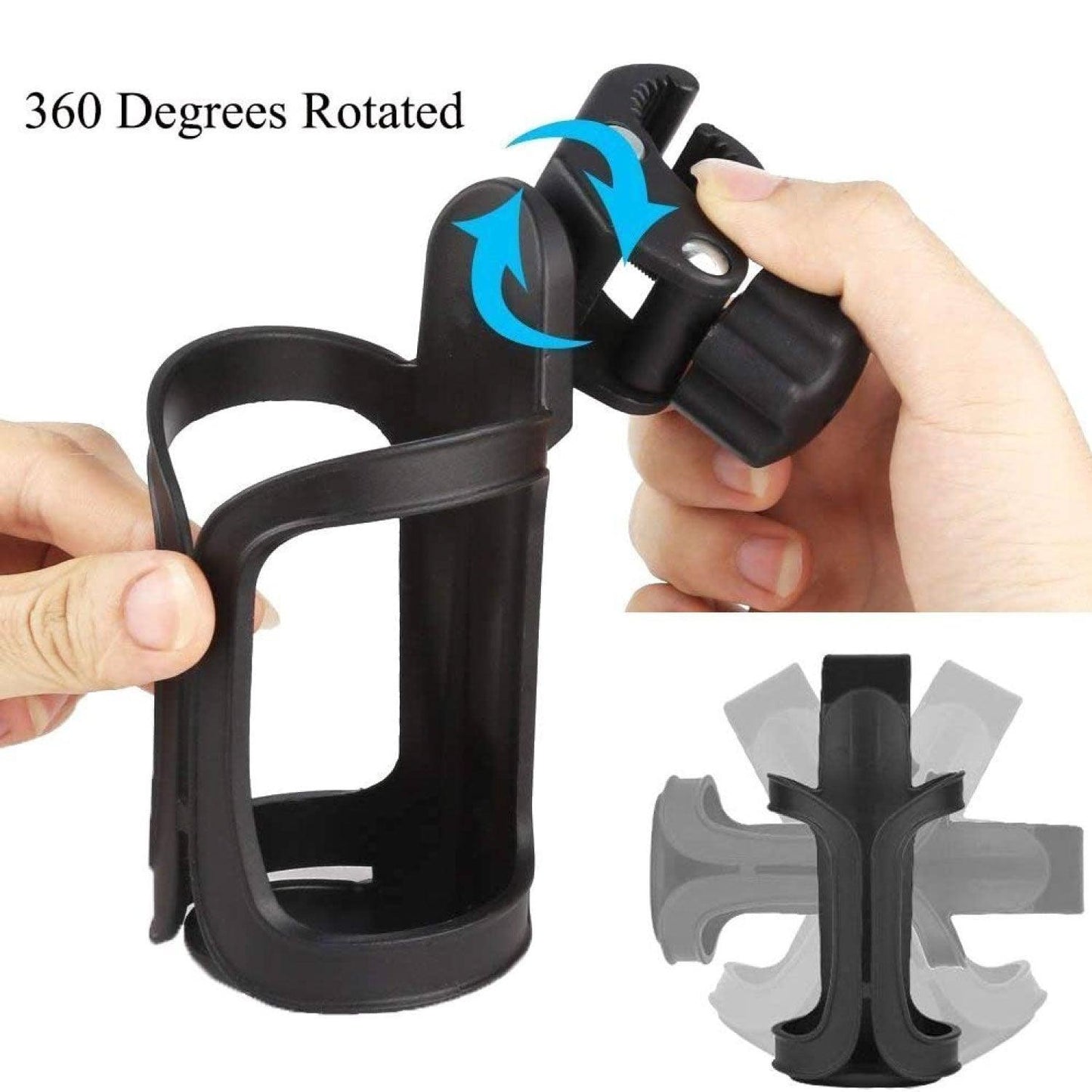 Bike Water Bottle Holder - Universal Bicycle Cup Holder, 360 Degrees Rotating Adjustable for Mountain Bike Stroller (Black)