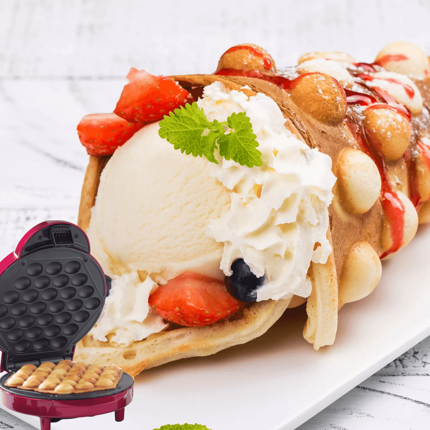 Waffle Maker Machine – Bubble & Heart Shaped Belgian Waffle Iron for Delicious Treats (1000W Non-Stick)