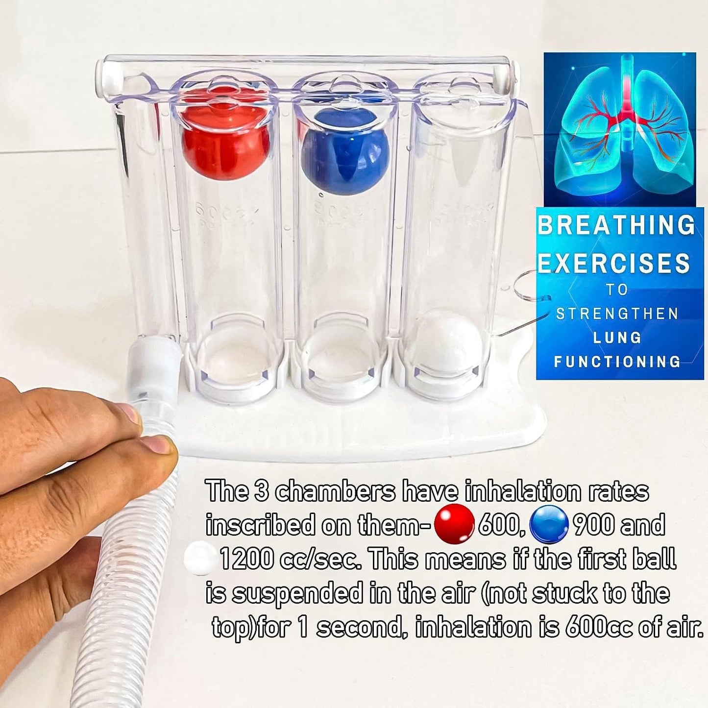 Best Lung Exercise Device - Three-ball Breathing Trainer Incentive Spirometer Lung Respiratory Exerciser