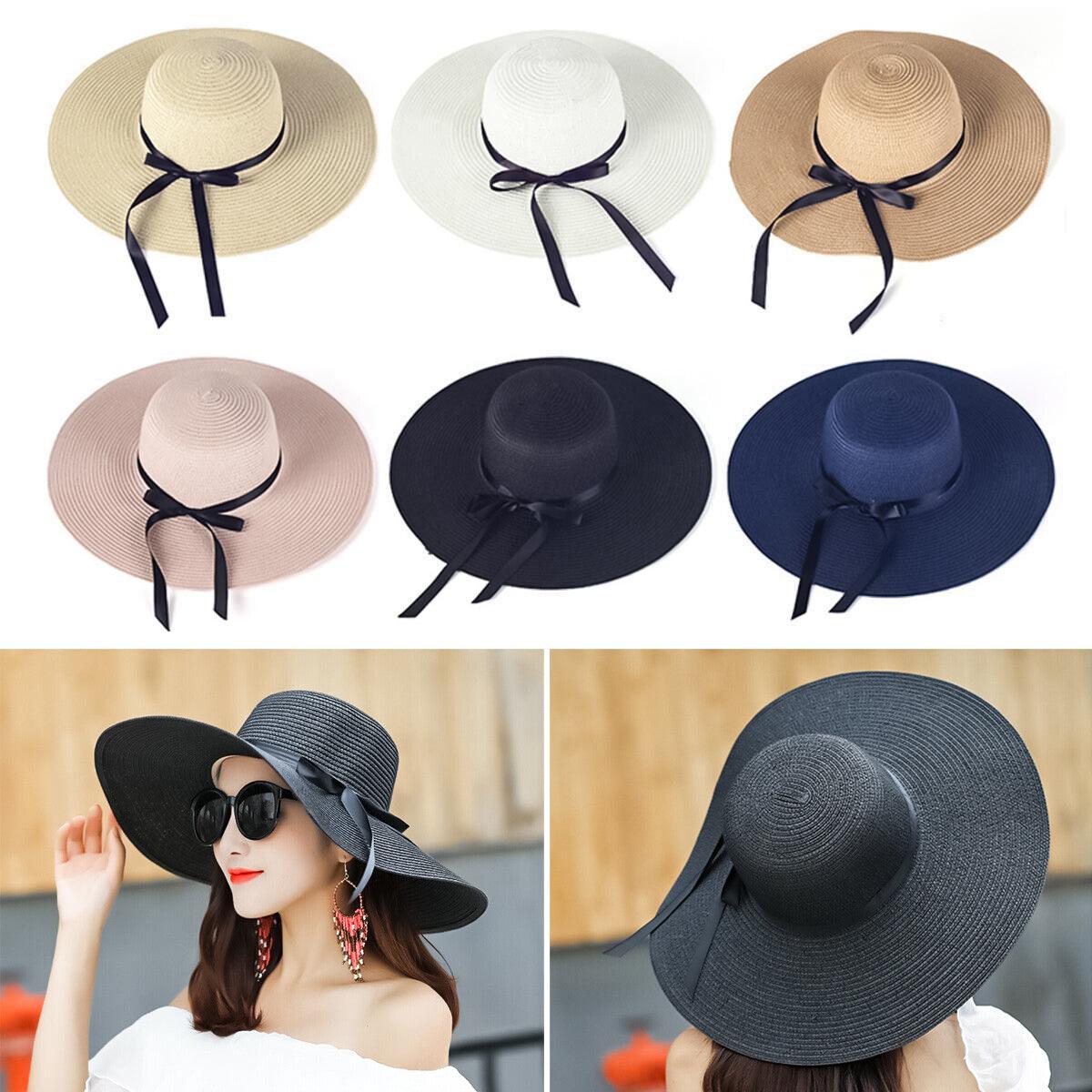 Straw Hat Womens - Summer Big Wide Brim Straw Hat Beach Sun Foldable Cap for Women